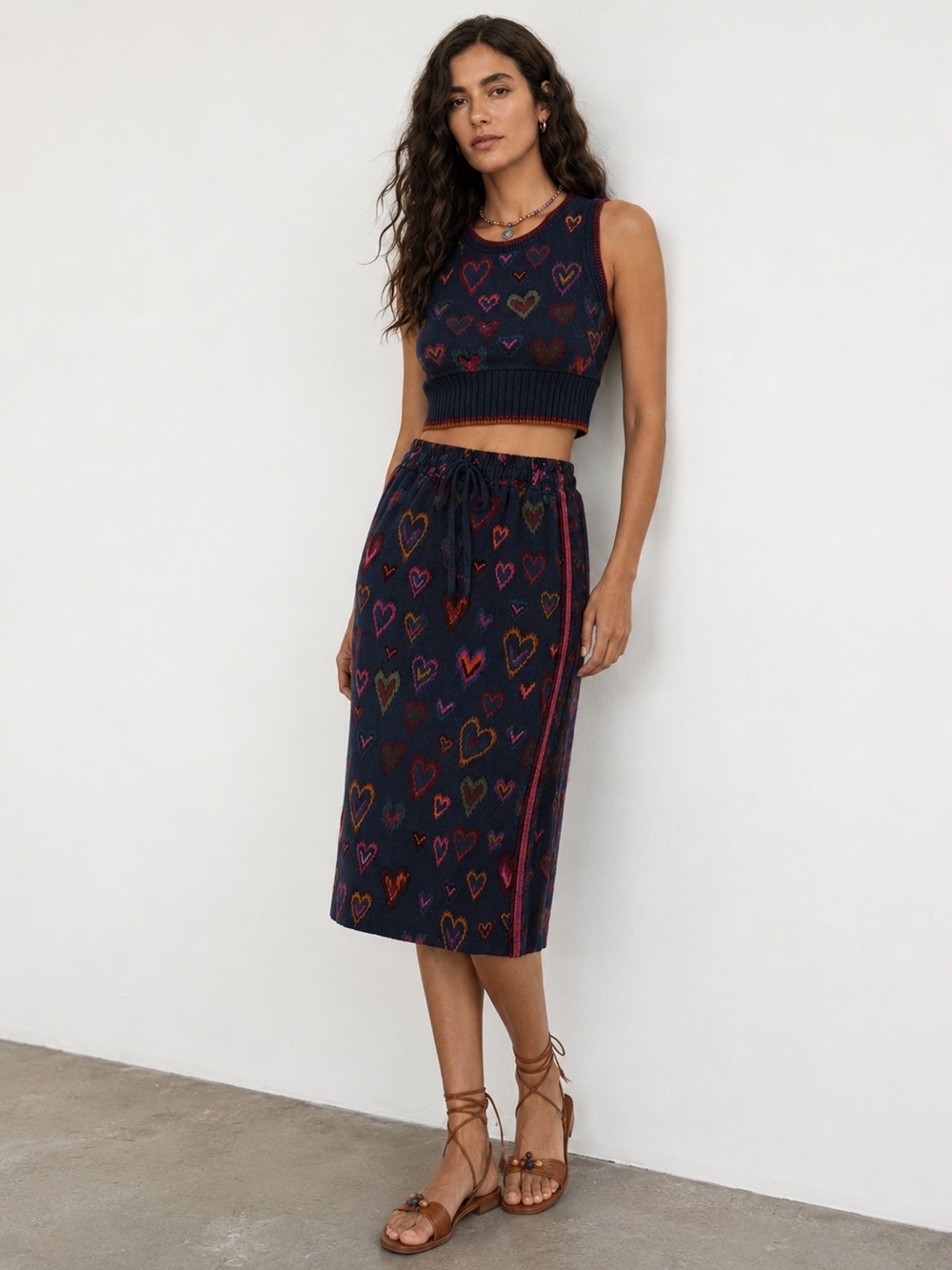 FARM Rio Multicolor Heart Print Knit Set (Top & Skirt /2pc Set) – Size PP (XS)